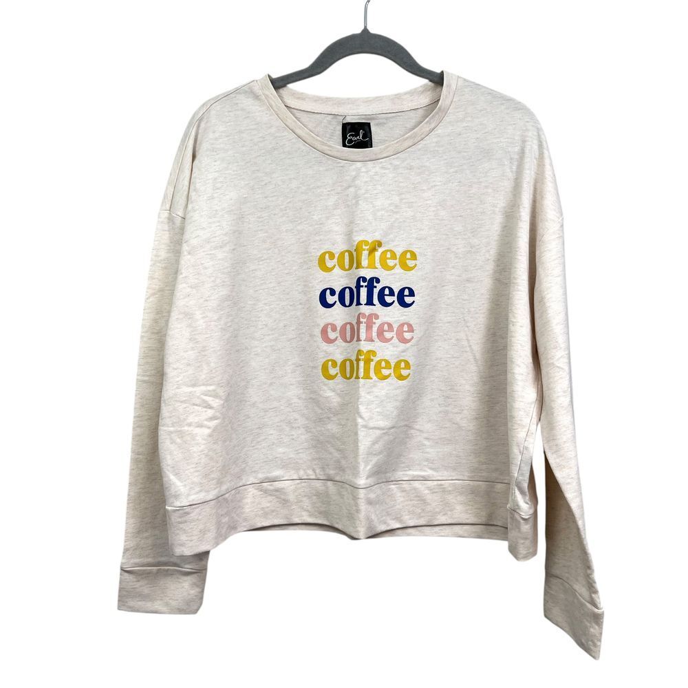 Earl Womens Oversize Sweatshirt Coffee Lover Graphic Loungewear Cream Sz M*